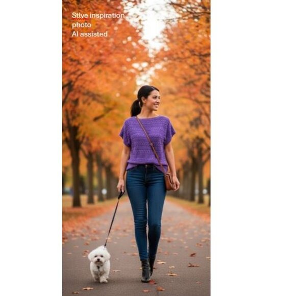 LAUREN by RALPH LAUREN - Classic cable knit short sleeve purple tunic sweater - Picture 2 of 7